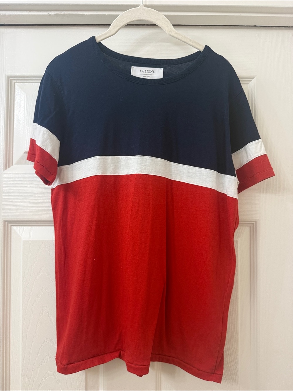 La Ligne Navy, White & Red Colorblock Crew Tee